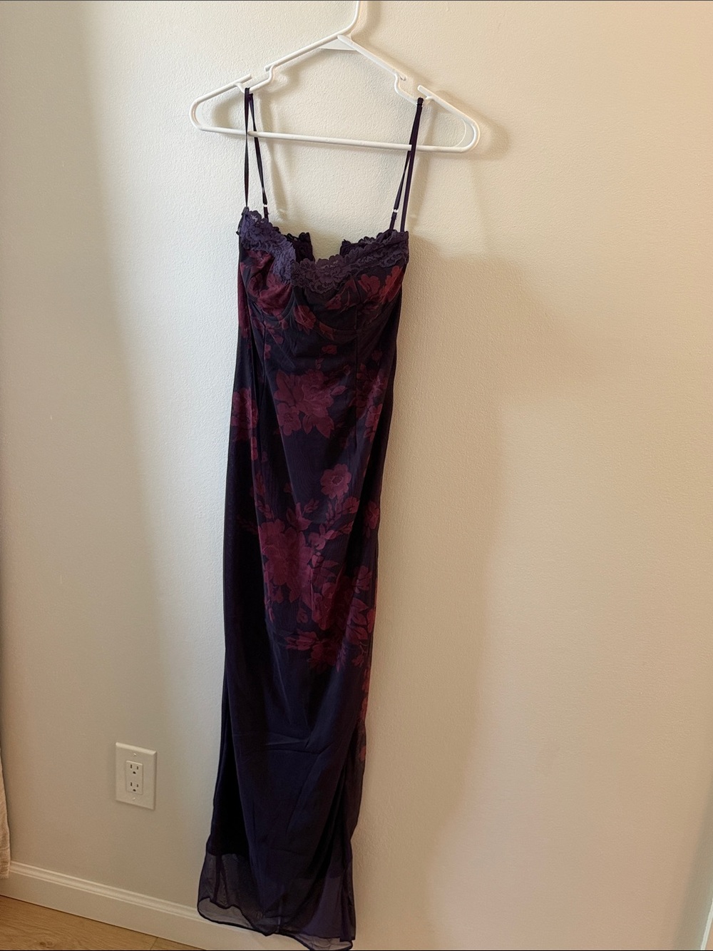 House of CB Navy and Plum Floral Lace Slip Gown